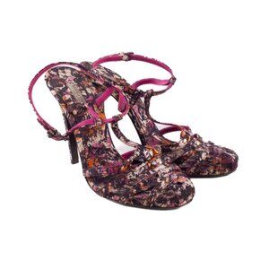 BOTTEGA VENETA multicolor satin blend JACKSON POLLOCK print strappy heel sandals